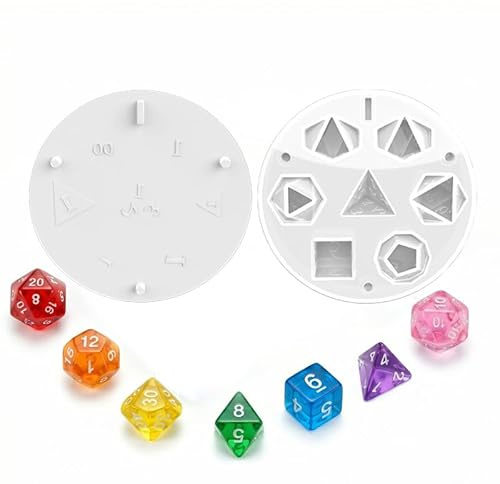 Set di 7 stampi in silicone per dadi da gioco di ruolo, stampi in resina epossidica per dadi poliedrici DND, fai da te con numeri cavi per la creazione di dadi in resina trasparenti o colorati