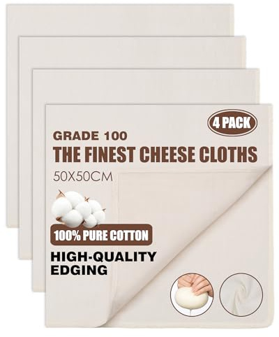 Huglux 4PCS Cheesecloth, 50x50cm Grade 100 Reusable Muslin Cloths