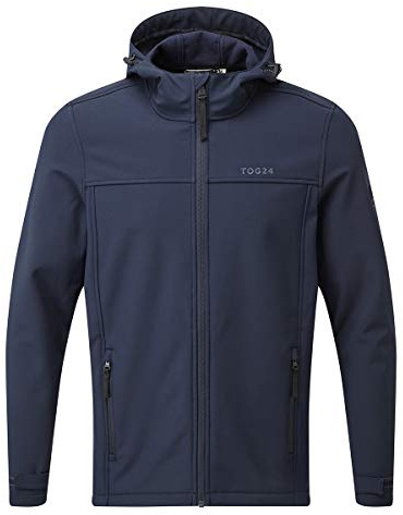TOG24 Feizor Men's Waterproof Softshell Jacket Lightweight Fleece Lined Warm Jackets Rain Coat Windbreaker Hiking Jackets with Hood Navy XL