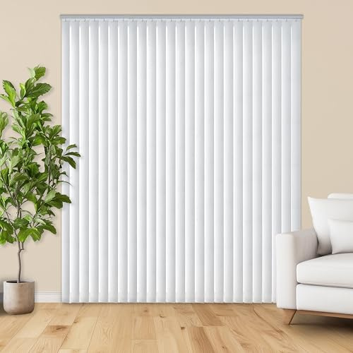 Vertical Hard Window Patio Blinds - White, 84 L x 78 W Plain & 3-1/2-Inch Vane - Easy Installation for All Patio Doors, Hardware Included - Aluminum Track for Durability, Anti-Static Slats