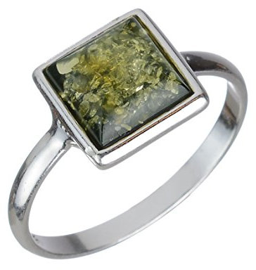 HolidayGiftShops Sterling Silver and Baltic Green Amber Small Square Ring