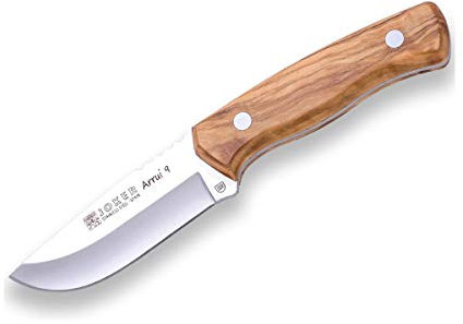 joker Coltello Bushcraft Arrui, con lama 9 cm in acciaio inox 420, custodia in pelle, peso 145 grammi, manico in legno d'ulivo, CO64 per la pesca, la caccia, l'escursionismo, il campeggio