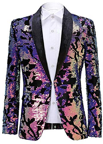PYJTRL Blommig kavaj i sammet med paljetter för män, moderiktig blazer