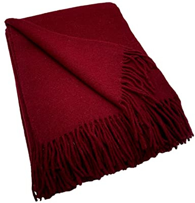 Alpull Nya Zeeland ullfilt 140 x 200 cm, 100 % ull från Nya Zeeland, överkast pläd med fransar (bordo) i en presentförpackning