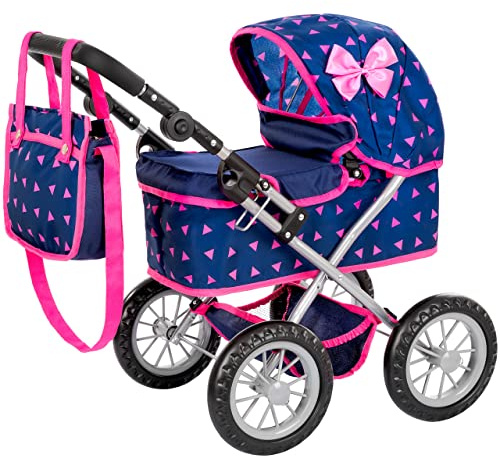 Kinderplay Carrozzina per Bambole – Gondola Leggera e Stabile – Manico Regolabile 33–63 cm – Ruote in Schiuma Silenziose – Per Bambole fino a 41 cm