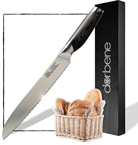 DarBene Brotmesser Wellenschliff 20cm Bread Knife aus deutschem Edelstahl, ergonomischer Holzgriff, Extra Scharfe Klinge, rostfrei