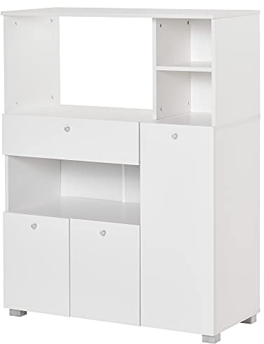 HOMCOM Meuble de Micro-Onde Armoire Cuisine Meuble de Rangement Multi-rangements Buffet avec 2 placards 4 niches tiroir Coulissant dim. 90L x 40l x 120H cm en Bois Blanc