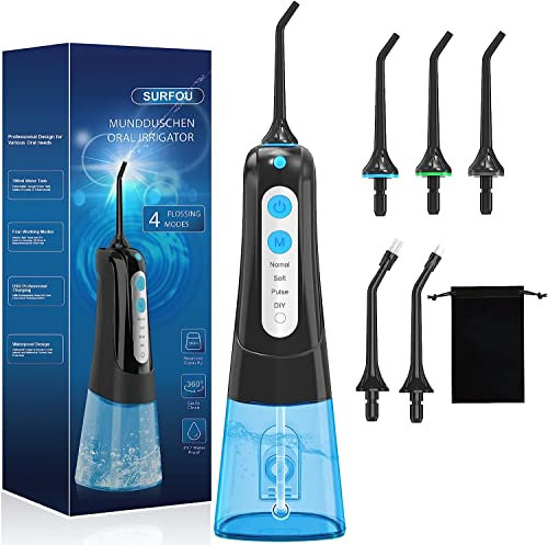 SURFOU Water Flosser for Teeth Cordless, Portable Dental Flossers Oral Irrigator Floss Tooth Wash Jet Cleaner, Rechargeable Electric Power Flossing Machine Mouth Waterflosser Professional Waterfloss