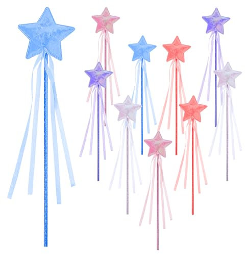 Zuzer 10 Stück Stern Zauberstab Prinzessin Zauberstab Kinder Glitzer Zauberstab Feenstab Stern Zauberstab Prinzessin Kostüm Zubehör für Mädchen Weihnachten Kostüm Requisiten Cosplay Geburtstag Party