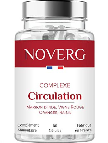 Circulation Sanguine | Jambes Lourdes, Chevilles Gonflées | Drainant pour Jambes Légères | Marron d'Inde, Vigne Rouge, Oranger, Raisin | Vegan | 60 Gélules pour 30 Jours | Fabriqué en France