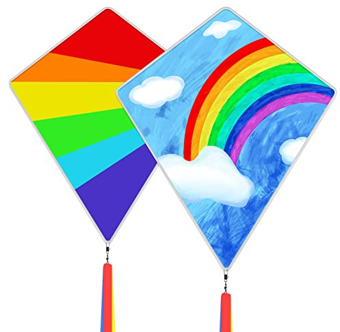Kaiciuss 2 Pack Diamond Rainbow Kites for Kids, Beach Kite for Boys and Girls, Easy Flying for Toddlers and Beginners, Comes with A Kite Handle with 300 FT String