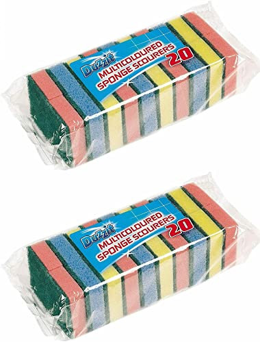 HOT BARGAINS Pack Of 40 Cleaning Scrub Sponge Scourers Non-Scratch Scoured for Kitchen Dishes & Bathroom - Dual-Sided Multi-Use Washing-Up Dish, Crockery, Cutlery and Utensils