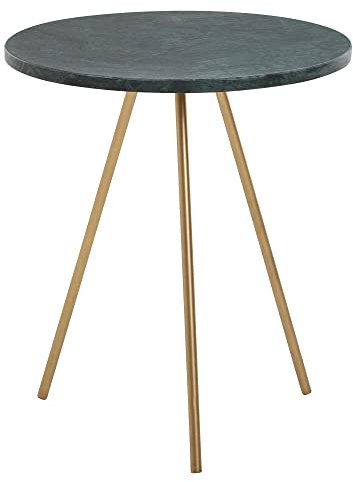 möbelando Beistelltisch Echter Marmor Grün 38x38x44cm Anstelltisch Metall Gold | Kleiner Dreibein Sofatisch Rund | Wohnzimmertisch Couch Modern | Couchtisch Hoch