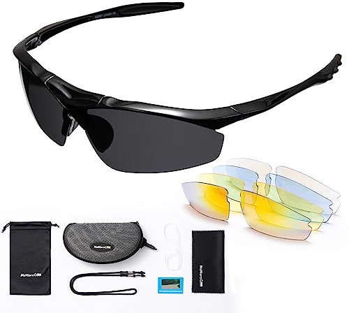 MeMoreCool Sportbrille Fahrradbrille, Polarisierte Sport Sonnenbrille Herren Damen UV Schutz Schnelle Brille mit 5 Wechselgläser, Sport Radbrille MTB Sportbrillen Radfahren Laufen Fahren Angeln Golf
