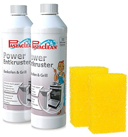 Pastaclean Power Entkruster Grillreiniger | Backofenreiniger - EXTRA STARK | löst hartnäckigste Verkrustungen & Eingebranntes, ohne Gerüche, 2x 1 Liter + 2x Schwamm