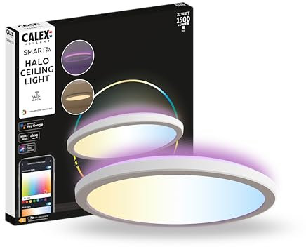 CALEX Smart LED Deckenleuchte Halo, 30 cm, RGB-Farben & kalt- bis warmweiß Licht, dimmbar, WLAN App- & Sprachsteuerung, Weiß