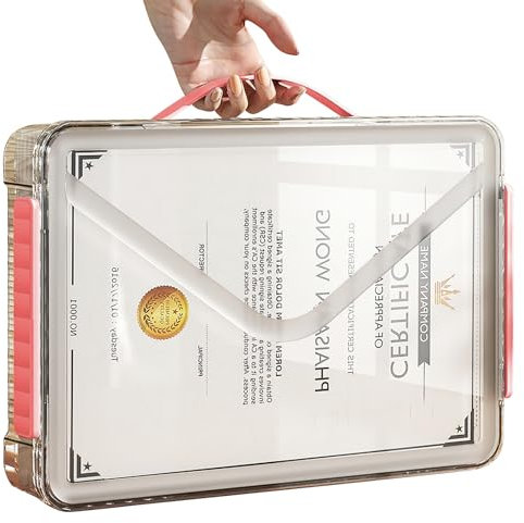 Elezeal Boîtes de rangement transparentes avec couvercle – Organiseur de rangement en papier transparent A4 avec poignée et étui portable pour projets de rangement pour certificats, photos,
