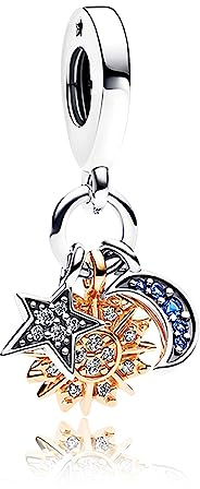Rimgoris Charm en argent 925 pour femmes Bracelets Collier Breloque deux tons Étoiles Lune Soleil Cadeau pendentif