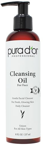 PURA D'OR 8 Oz Facial Cleansing Oil - Nourishing Botanical Blend with & Vitamin, Jojoba and Sunflower Oil - Gentle Makeup Remover & Deep Cleanser For Healthy, Glowing Skin - Paraben-Free Beauty