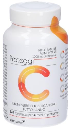 Proteggi C Integratore Alimentare a Base di Vitamina C, Acido L-Ascorbico, che Contribuisce alla Protezione delle Cellule dallo Stress Ossidativo, 120 Compresse
