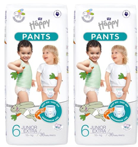 bella baby Happy Windel Pants Gr.6 Junior Extra 16+ kg, 2 x 36 Stück, windelhosen für Kinder, Ideal beim Töpfchentraining, Töpfchen Trainingshose