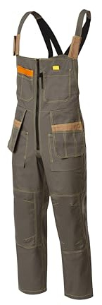 YURINOX Bib Overalls Genesis - Knee Reinforcement - Additional Seam Allowances - Double Stitched - Tear Resistant (US, Waist Inseam, 37, 34, gray khaki/dark beige)