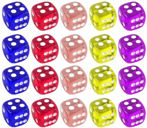 WeddHuis 20 Stück Würfel Set, 6-Seitig, D6 Dice mit Runden Ecken, für Tenzi, Würfel für Würfelspiele Tischspiele (14 mm) (Bunt, 5 Farben)