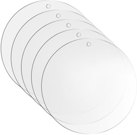 TIMESETL - 5 lastre acriliche rotonde da 20 cm, foro, disco trasparente, rotonde per pittura, pallet, supporto torte, cartelli feste, spessore 2 mm