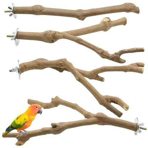 Allazone 4 Stück Natur Sitzstangen für Vögel, Sitzstangen Vögel, Naturholz Sitzstangen Natürlicher Traubenstab Sitzstangen für Vögel, Vögel Spielzeug Vogel Papagei Schaukel Spielzeug