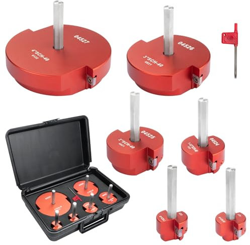 DEEFIINE Lot de 6 alésoirs de tuyau en PVC avec 2 inserts carrés en carbure, 2,03cm, 2,59cm, 3,96cm, 5,1cm, 7,62cm, 10,06cm, économiseur de douille en PVC pour SCH40 PVC, tuyau en PVC ABS, CPVC