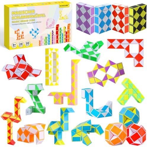 ECHOCUBE Cubos mágicos de serpiente, paquete de 24 bloques, cubos de velocidad de serpiente, relleno de bolsas de fiesta, juguete de rompecabezas de serpiente, regalos para fiestas para niños (color