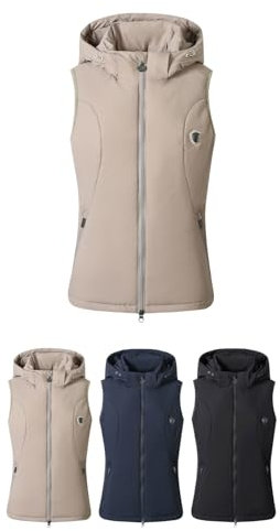 Covalliero - Damen Reitweste – Weste mit abnehmbarer Kapuze – Sportweste aus Polyester – Damenweste mit 2 Taschen & 2-Wege-Reißverschluss – Reitbekleidung in Beige – Größe M