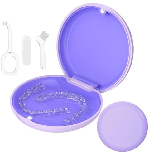 Tandställslåda tandskena, låda kompatibel med Invisalign, Retainer Case med borttagningsverktyg & Aligner Chewies& borste, avtagbart innerfack av silikon (lila)