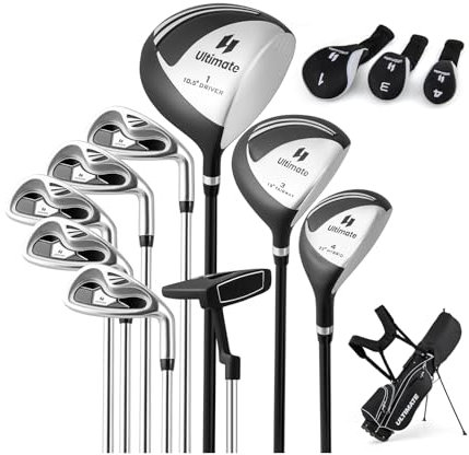 GYMAX komplettes Herren Golfschläger Set, 9 teiliges Golf Set rechtshändig mit Standtasche, Inklusive 1# Aluminium-Driver, 3# Fairwayholz, 4# Hybrid, 6-9# Eisen, P# Zink-Eisen, Putter (Schwarz)
