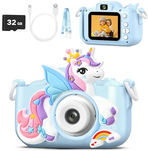 Blue Kids Camera Toys for Boys & Girls, LETONGJH 1080P HD Toddler Digital Video Camera with SD Card, Shockproof Christmas Birthday Gifts for 3 4 5 6 7 8 Year Old