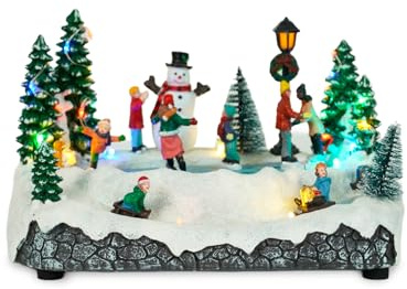 Wintem - Paesaggio di Natale Silentpark Animato con Pattinatori in Movimento, Luci LED Calde e Musica Natalizia, Decorazione Dipinta a Mano per Casa, Tavolo o Regalo Festivo Unico