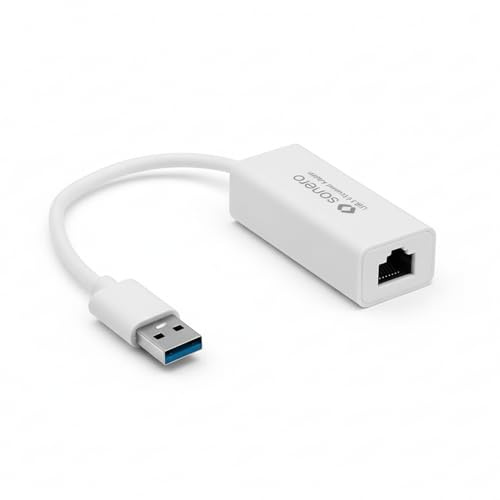 Sonero Adaptador LAN USB 3.0, Adaptador USB-A a RJ45 Ethernet, Adaptador de Red USB de 1000 Mbps, contactos Dorados, Compatible con portátiles y MacBook, Blanco, 0,20 m