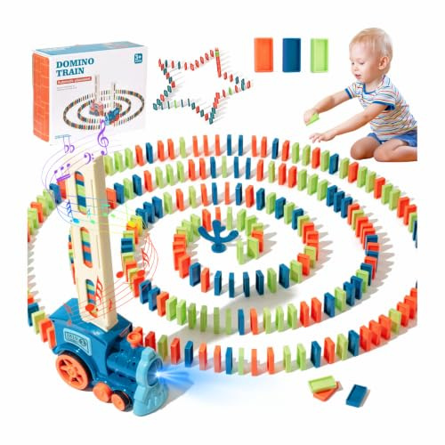 Xchance Domino Train Toy Set with 200Pcs Domino Blocks Dominos for Children | Automatic Domino Laying Building and Stacking Toy with Sound and Light or 3+ Year Old Boys Girls