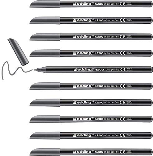 Edding 1200-012 - Caja con 10 Rotuladores 1200 con Punta de Fibra - 1mm - Gris