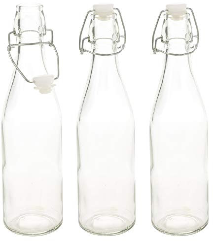 Clear 0.5 and 1 Litre Glass Bottles with Swing Top and Flip Lid for Drinks, Water, Oil, Vinegar and Wine (Clear 1 Liter, Set of 3)