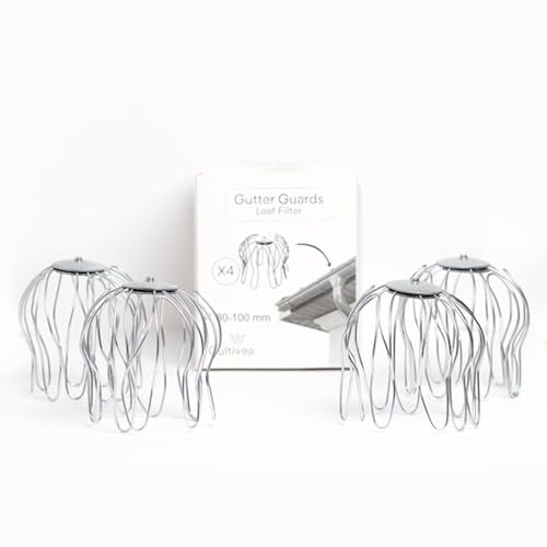 Cultivea - Protezione della grondaia in acciaio zincato (da 80 mm a 100 mm ⌀) - Protezione della grondaia - Filtro per le foglie (Set di 4)
