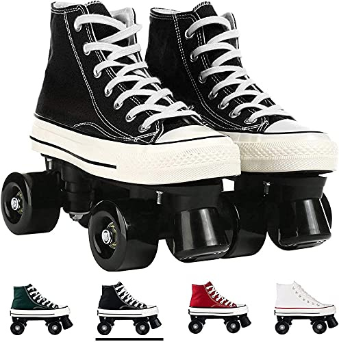 JianJud Patins À Roulettes Patins À Roulettes À Quatre Roues Pour Hommes Et Femmes Pour Adultes, Patins À Roulettes En Toile À Double Rangée, Patins À Double Rangée D'intérieur Et B,38