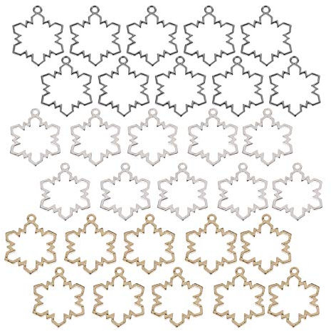 Artibetter Jewelry Accessories 30pcs Snowflake Open Bezel Charms Alloy Frame Pendants Hollow Snowflake Pendant Crafts Molds for Xmas Tree Hanging and Jewelry Making Nativity Accessories