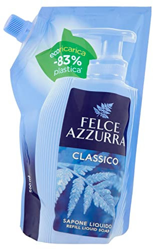 Felce Azzurra - Ricarica Sapone Liquido Mani e Viso Classico Profumato, Igienizza e Idrata, Sapone Mani e Detergente Viso Gel per Igiene Quotidiana, Delicato e Dermatologicamente Testato, 500 ml