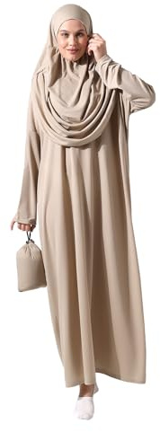ihvan online Abiti musulmani da donna, abito da preghiera islamica a maniche lunghe, Visone, XS/XXL