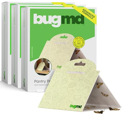 BugMD Pantry Moth Traps (18-Pack) – Pheromone-Based Sticky Glue Traps, Non-Toxic, Kills Indian Meal Moths – Kitchen & Food-Storage Safe - Original