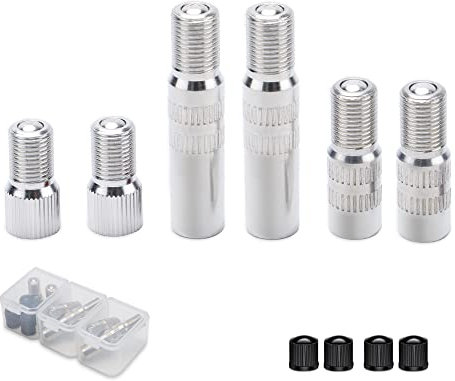 Richeer 6 Stück Autoventil Verlängerung mit 4 Reifen Ventilkappen, Ventilverlängerungen Adapter Luftreifen Erweiterungsventiladapter für KFZ, Fahrrad, Scooter (20mm,27mm,40mm)