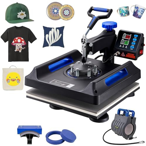 VEVOR - 5 in 1 Heat Press - 15x15 Heat Press Machine with Hat Press, 360° Rotation with Multifunction Rotary Digital Control for T-Shirts, Tumblers, Mugs,