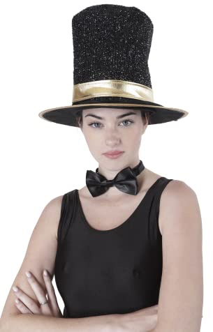 Sombrero de Copa Hombre de Negro, Sombreros Fiesta Adultos Brillos para Disfraz Carnaval. Talla única