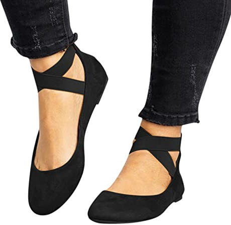 Dasongff Ballerines Femmes Confortable Pied Large Sangle Croisée Élastique Ballerine Bout Rond Enfiler Chaussures Plates Femme Sandales Couleur Unie Adolescente Fille Slip-on Chaussures Bateau